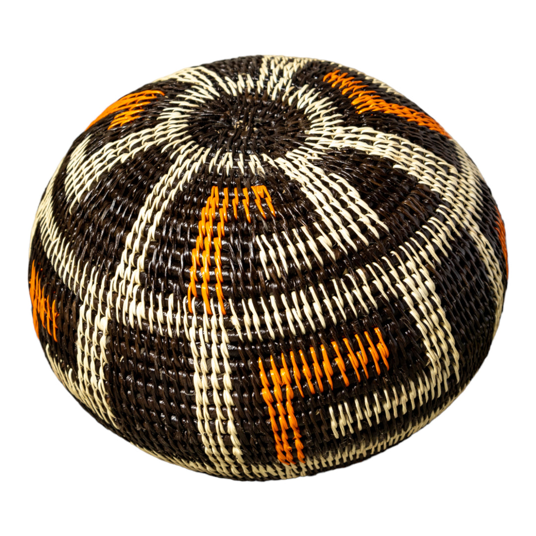 Orange And White Rainforest Flair Woven Basket With Top