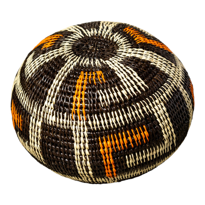Orange And White Rainforest Flair Woven Basket With Top