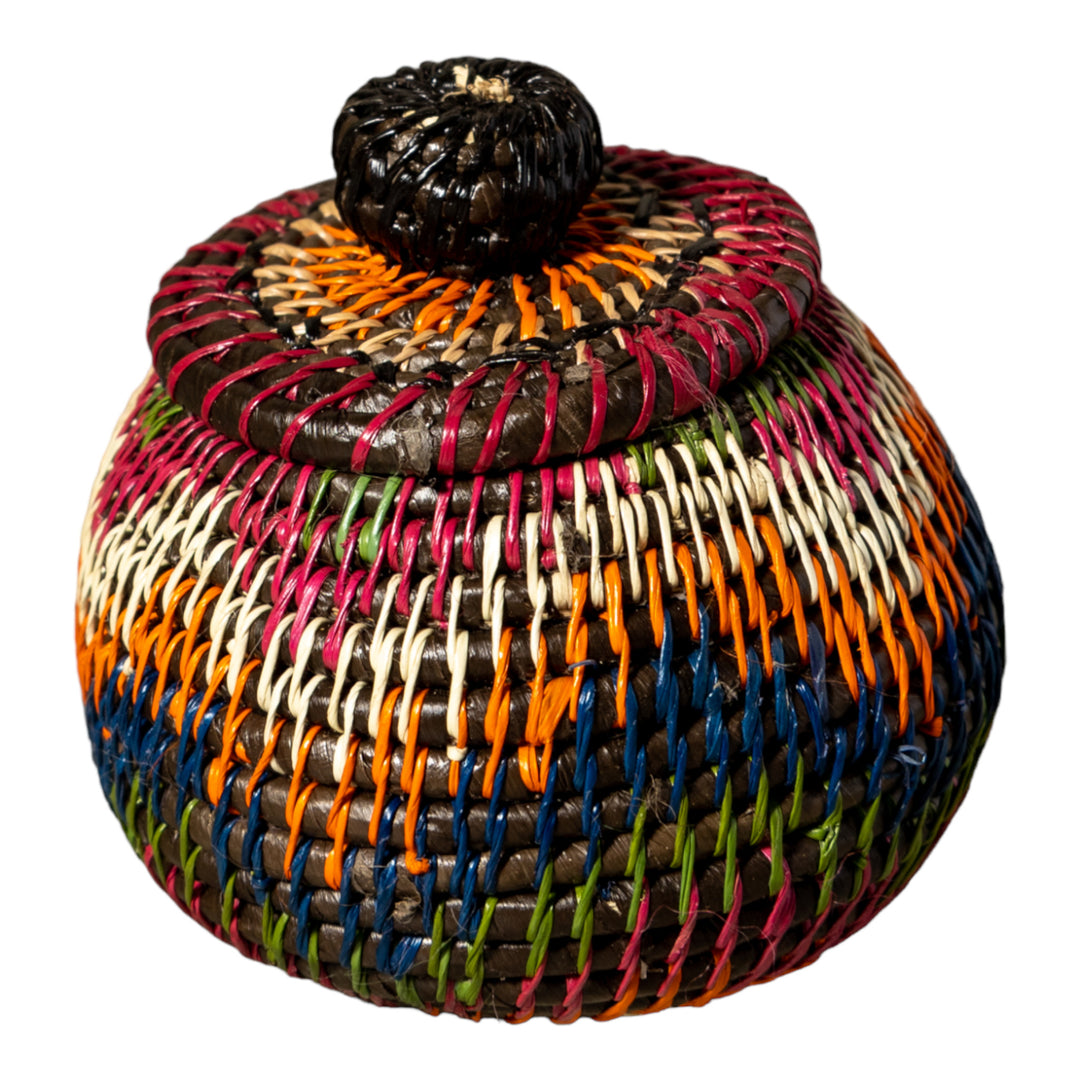 Small Orange Jungle Allure Woven Basket With Top