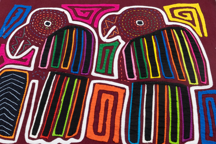 Hand Stitched Back Biter Mola Textile art, Latin American wall art, Boho Wall Decor, Tapestry, Rainforest Decor, Geometric