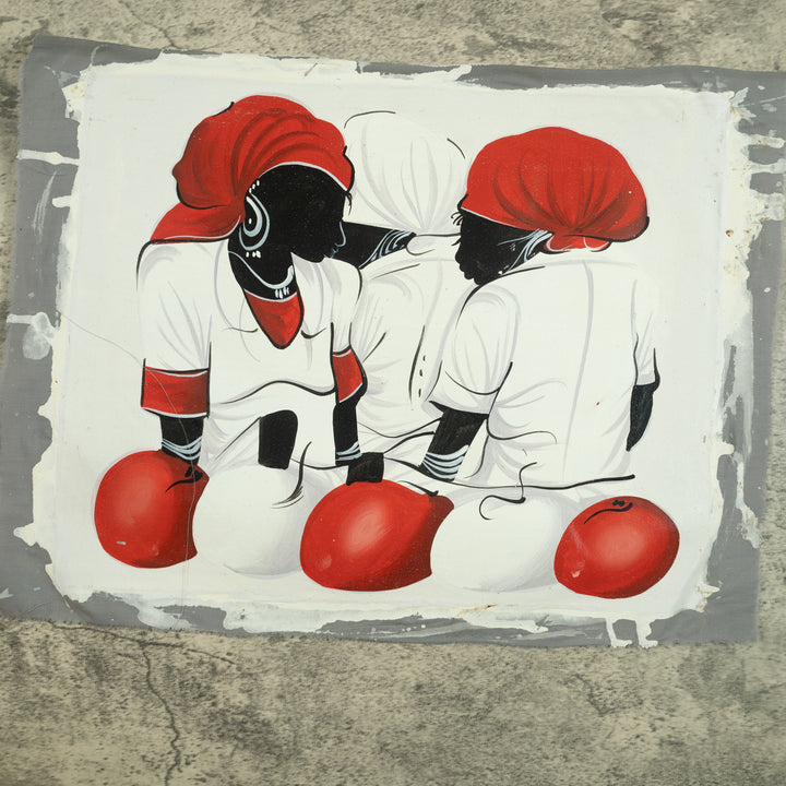 Haitian Painting Conversations in Crimson