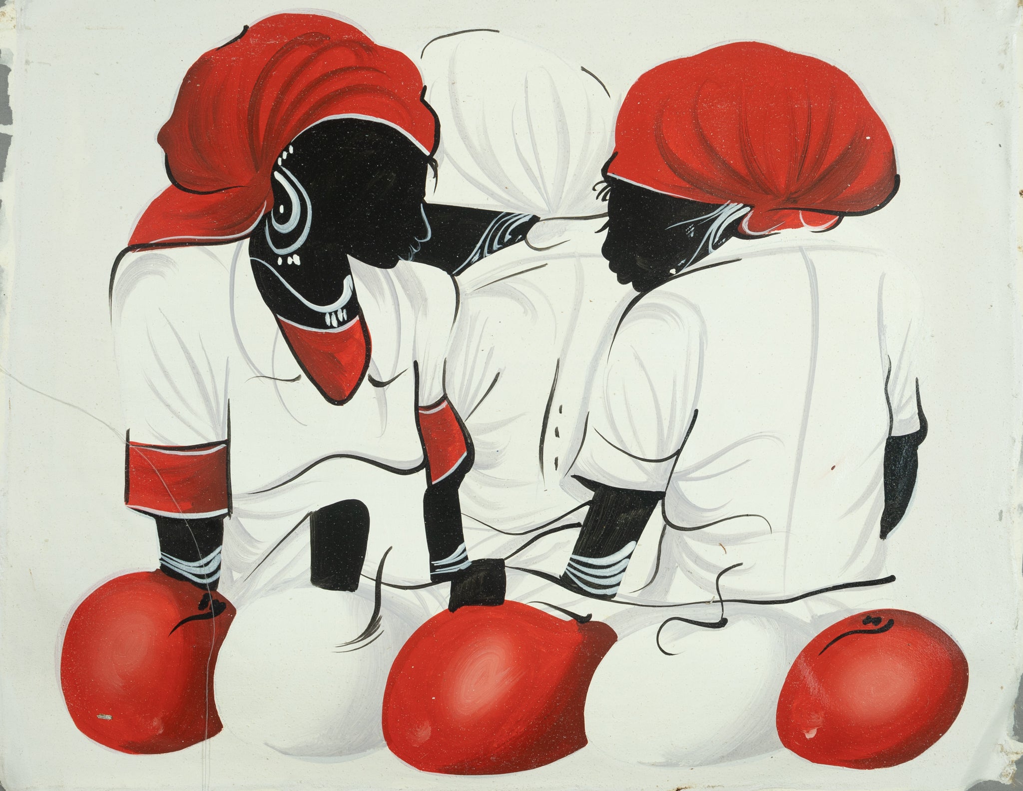 Haitian Painting Conversations in Crimson