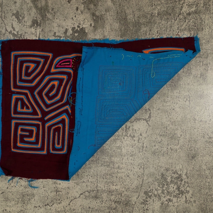 Traditional Burgundy Blue And Orange Bird Mola