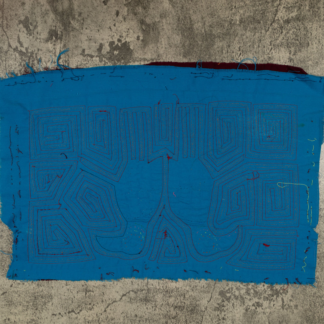 Traditional Burgundy Blue And Orange Bird Mola