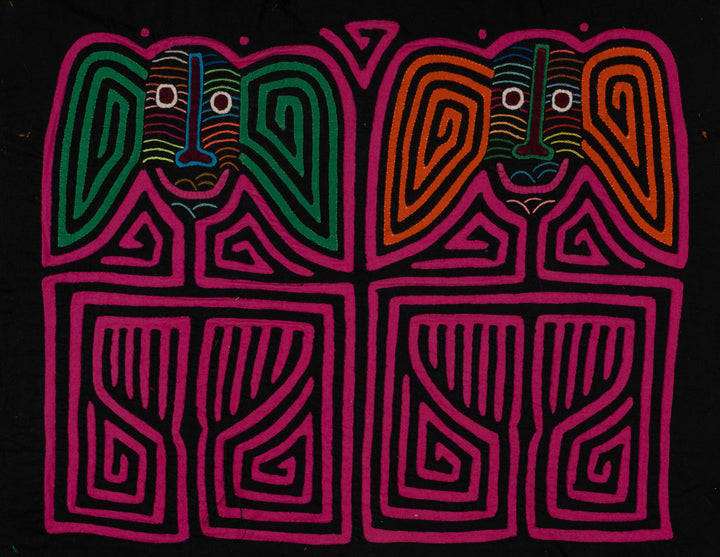 Traditional Pink And Black Twin Sister Mola