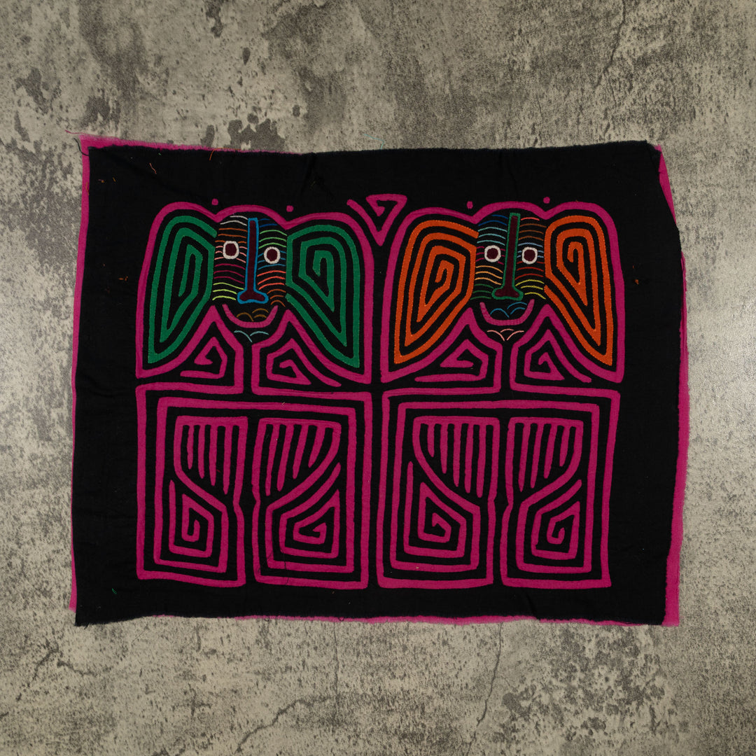 Traditional Pink And Black Twin Sister Mola