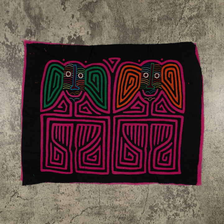 Traditional Pink And Black Twin Sister Mola