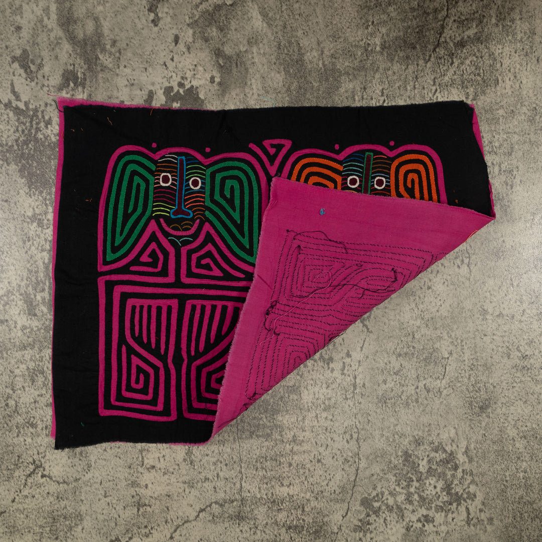Traditional Pink And Black Twin Sister Mola