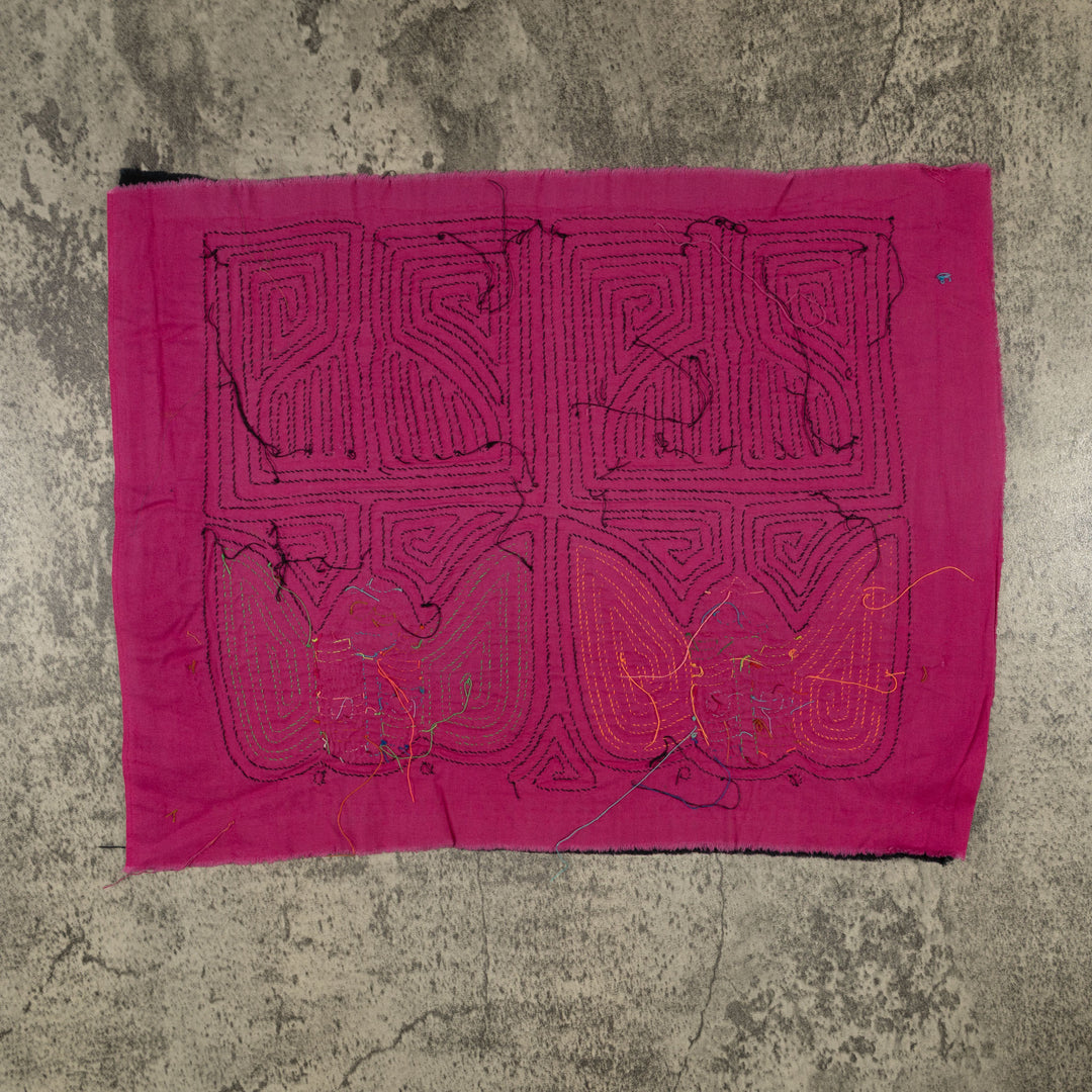 Traditional Pink And Black Twin Sister Mola