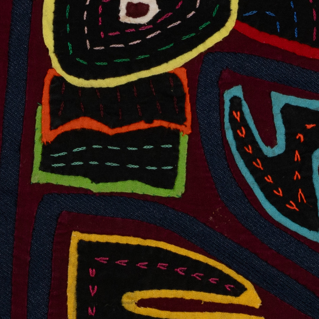 Traditional Burgundy And Dark Blue Toucan Parrot Mola