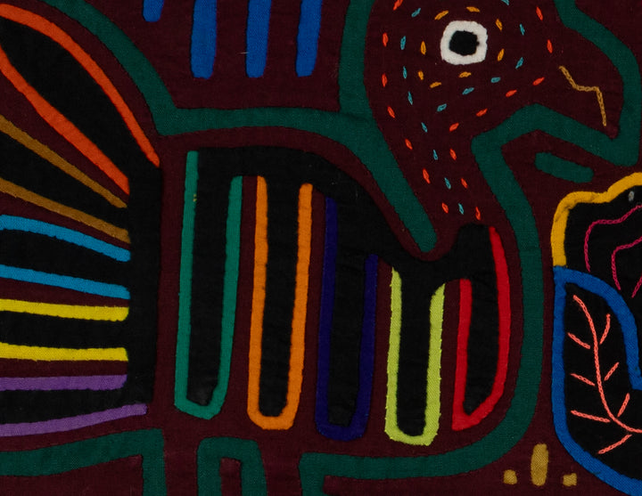Traditional Burgundy And Green Bird Conversation Mola