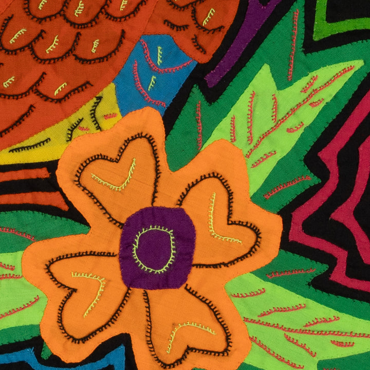 Red-lored Amazon Parrot with Flower Mola