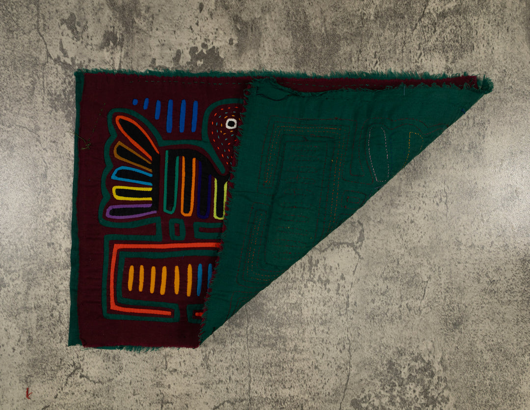 Traditional Burgundy And Green Bird Conversation Mola