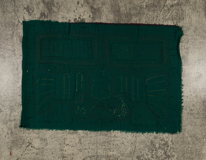 Traditional Burgundy And Green Bird Conversation Mola