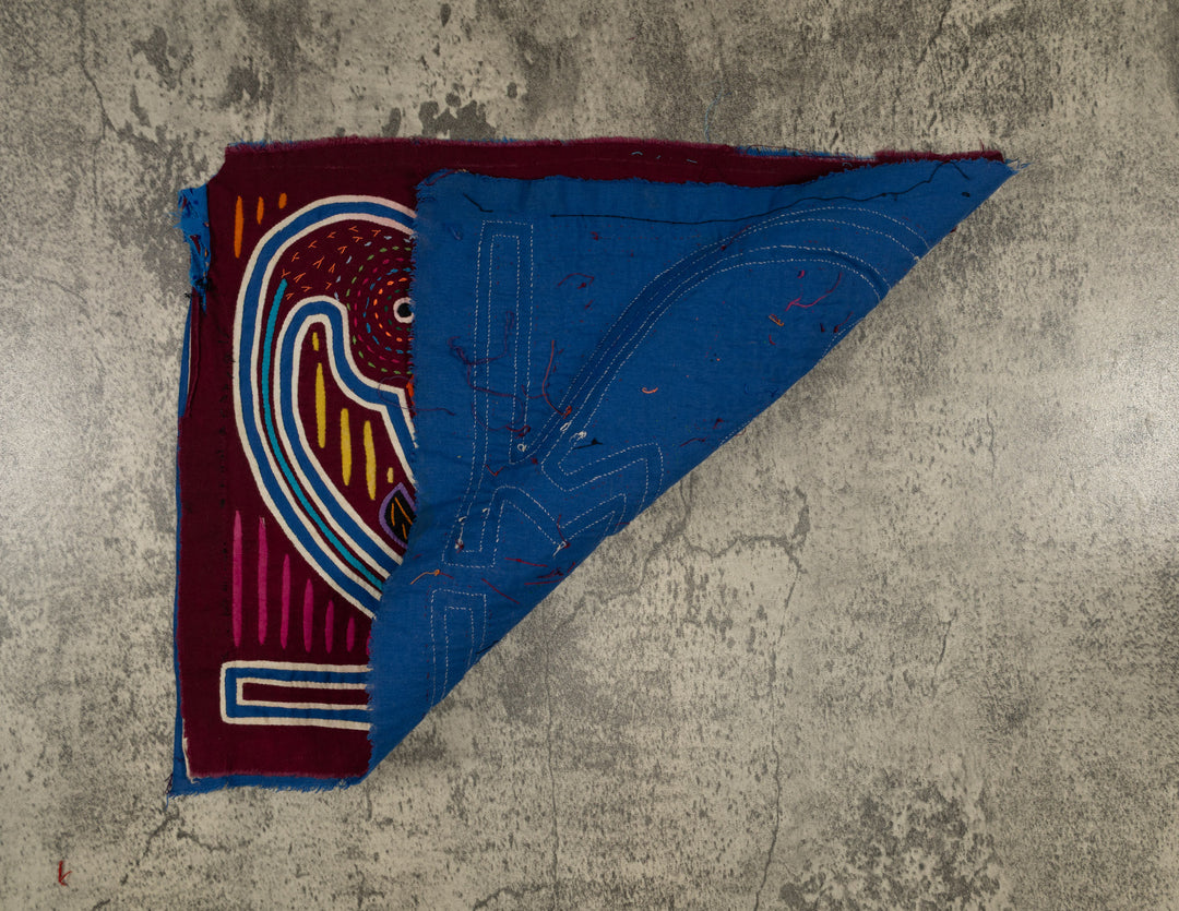 Traditional Burgundy Blue And White Coy Swan Mola