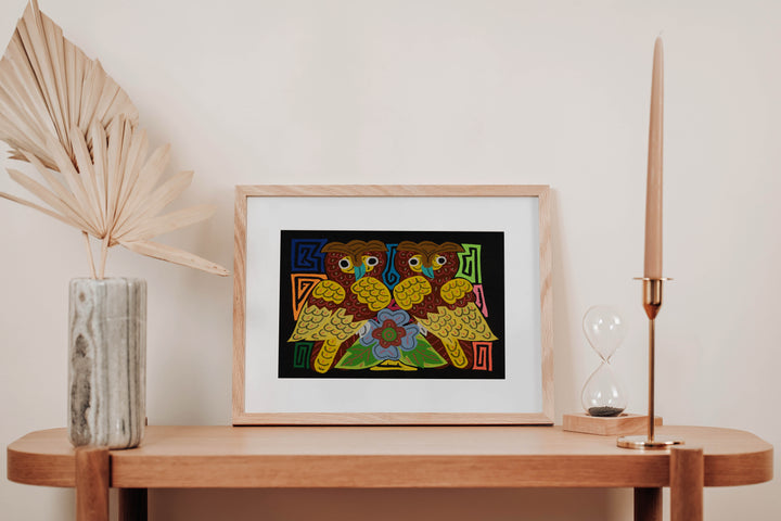 Fantasy Brown And Yellow Two Owl Bird Mola