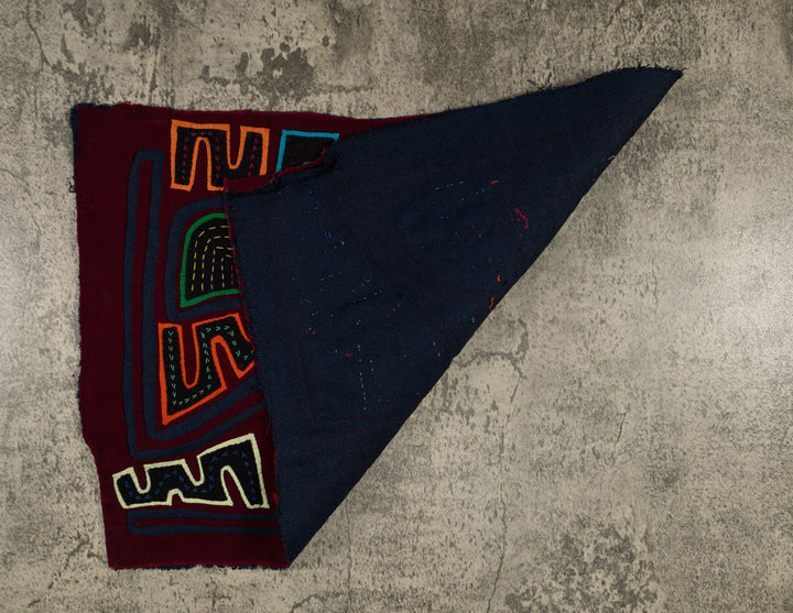 Traditional Burgundy And Dark Blue Toucan Parrot Mola