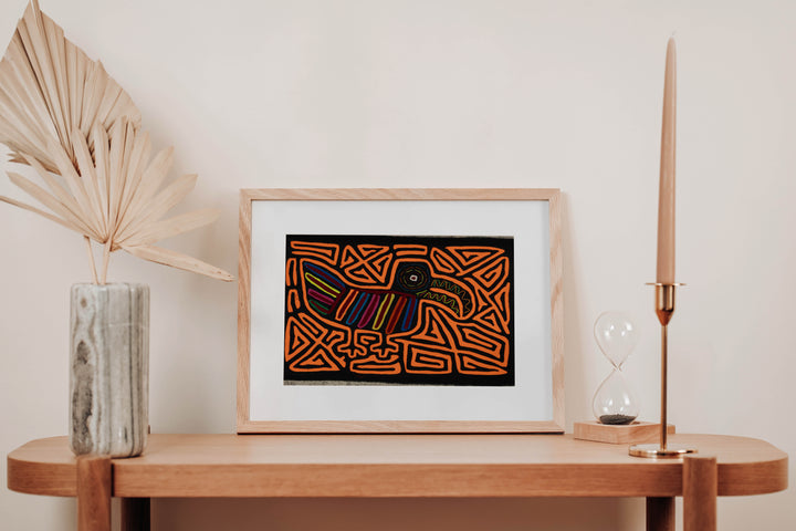 Traditional Black And Neon Orange Toucan Bird Mola