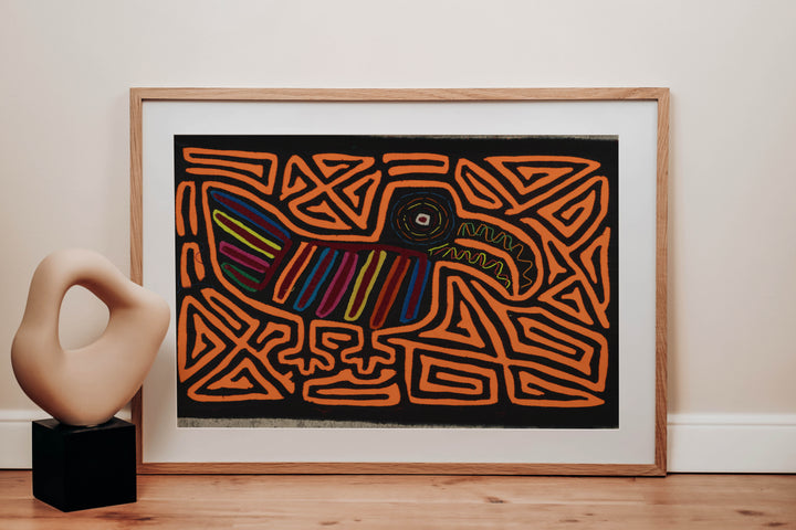 Traditional Black And Neon Orange Toucan Bird Mola