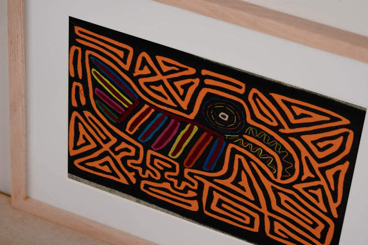 Traditional Black And Neon Orange Toucan Bird Mola
