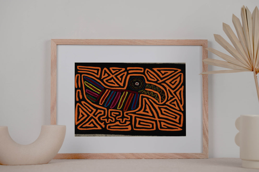 Traditional Black And Neon Orange Toucan Bird Mola