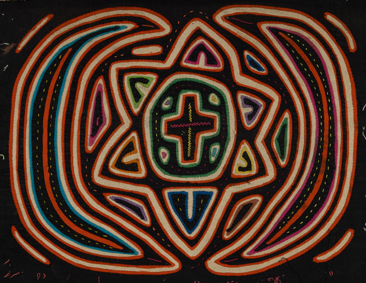 Traditional Black Orange And White Sun And Moon Mola