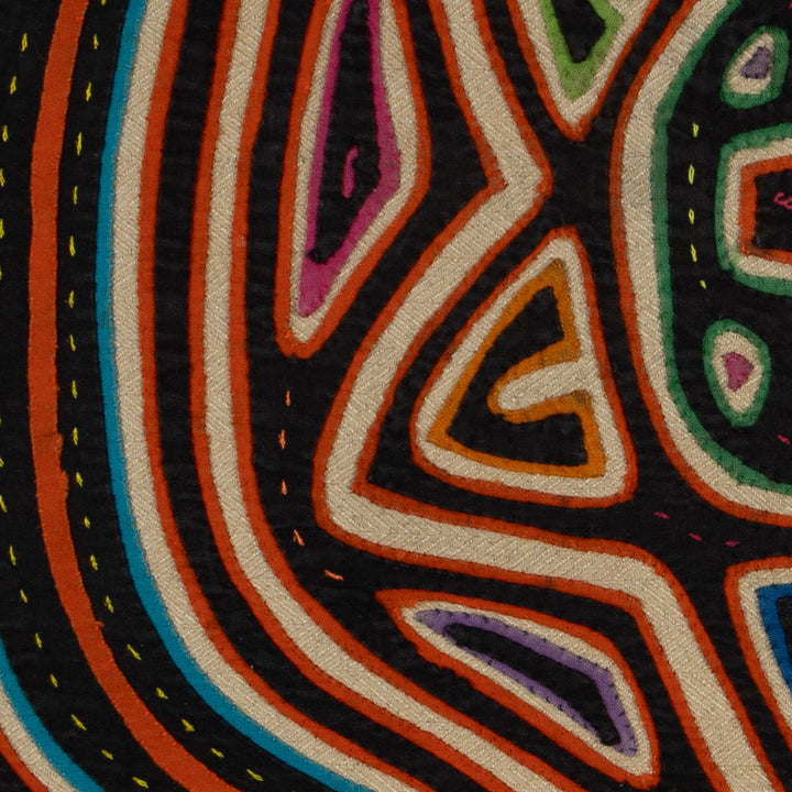 Traditional Black Orange And White Sun And Moon Mola