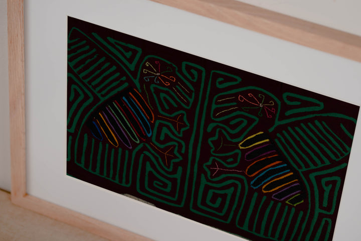 Traditional Burgundy And Green Romance Bird Dance Mola