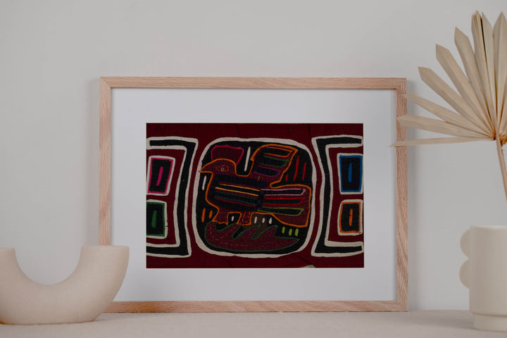 Traditional Burgundy Black And White Bird Mola