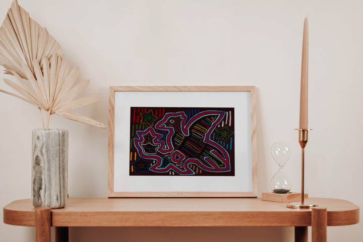 Traditional Red White And Blue Bird Mola