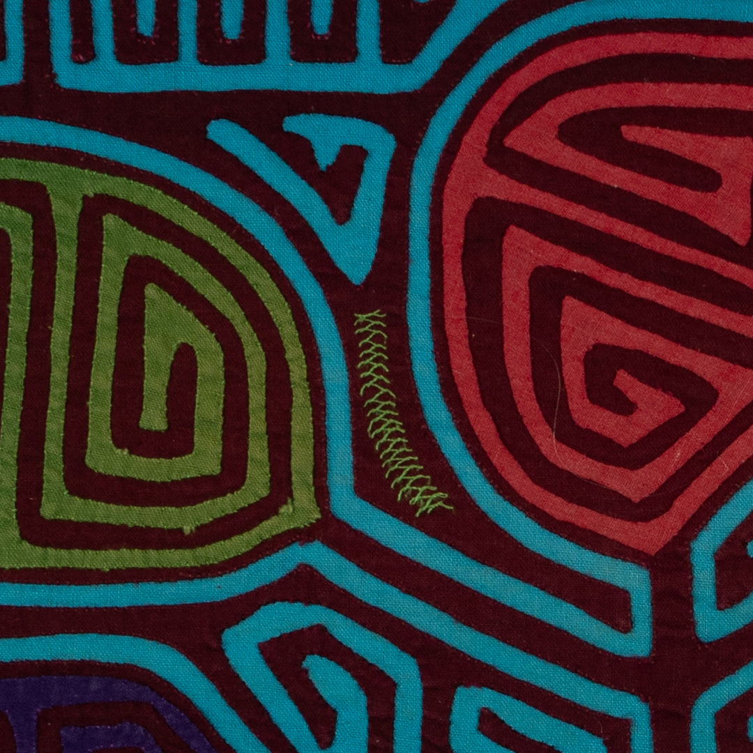 Traditional Burgundy And Turquoise Leaf Mola