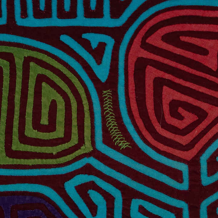 Traditional Burgundy And Turquoise Leaf Mola