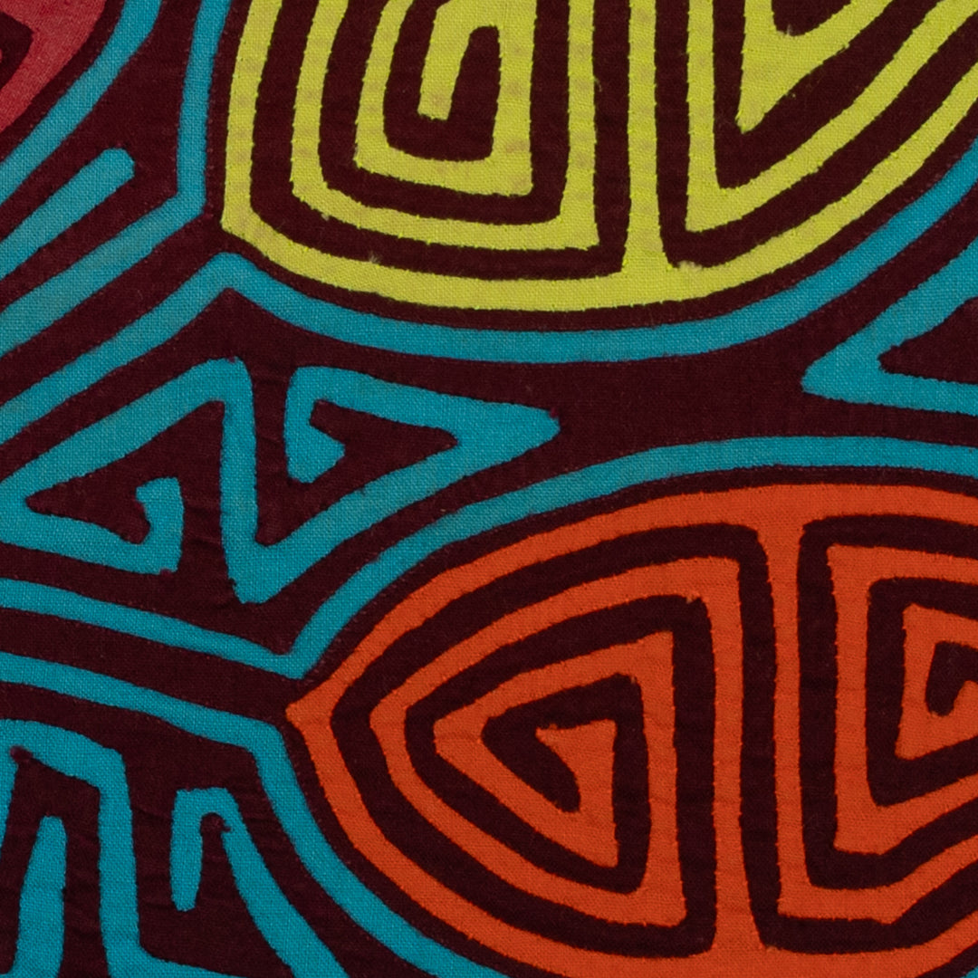 Traditional Burgundy And Turquoise Leaf Mola