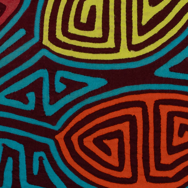 Traditional Burgundy And Turquoise Leaf Mola