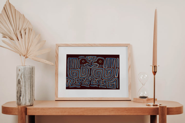 Classic Maroon Blue And White Optical Illusion Bird Mola