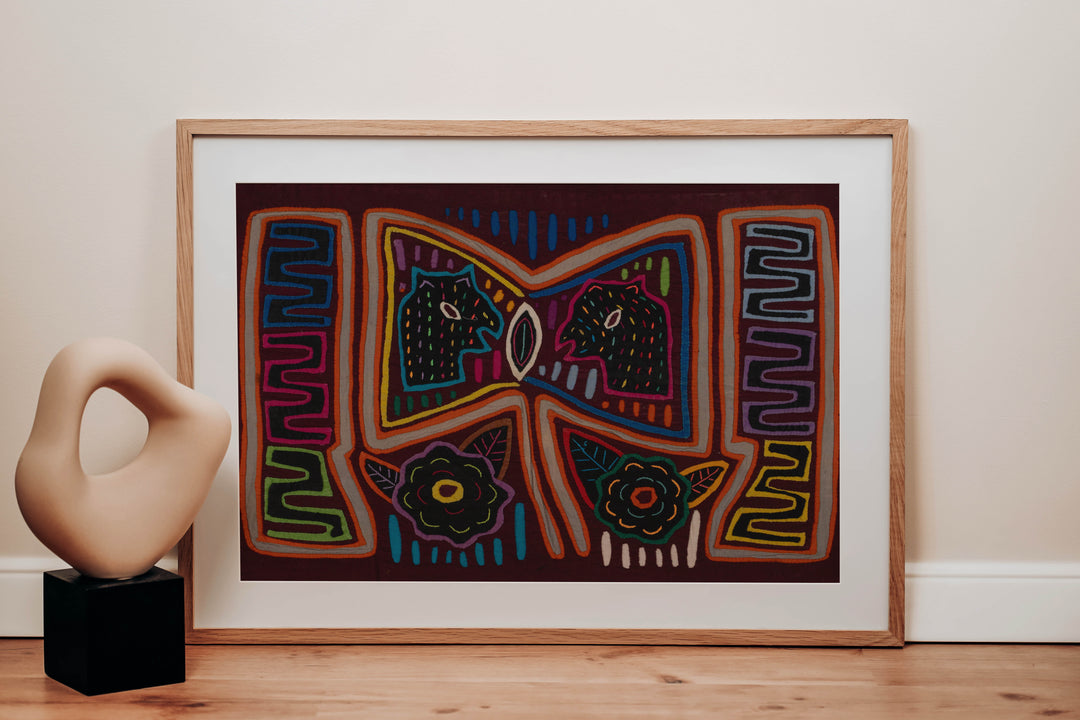 Traditional Burgundy Orange And Gray Talking Head Mola