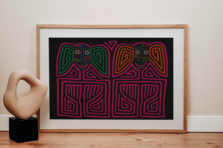 Traditional Pink And Black Twin Sister Mola