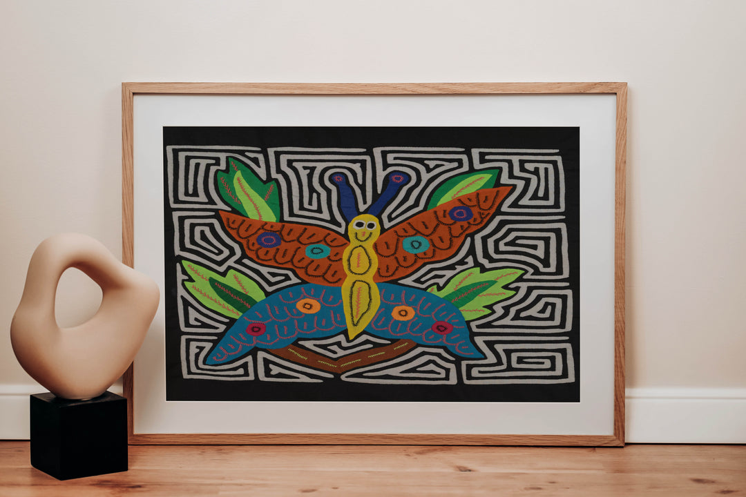 Fantasy Blue Orange And Yellow Happy Butterfly Mola