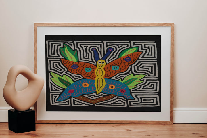 Fantasy Blue Orange And Yellow Happy Butterfly Mola