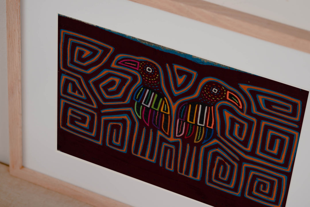 Traditional Burgundy Blue And Orange Bird Mola