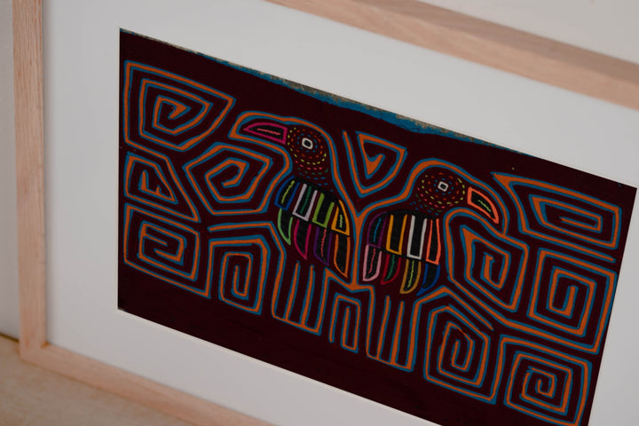 Traditional Burgundy Blue And Orange Bird Mola