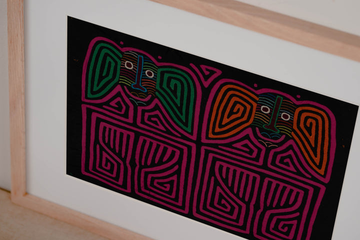 Traditional Pink And Black Twin Sister Mola