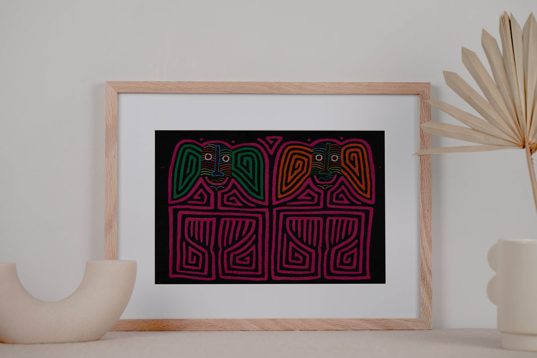 Traditional Pink And Black Twin Sister Mola