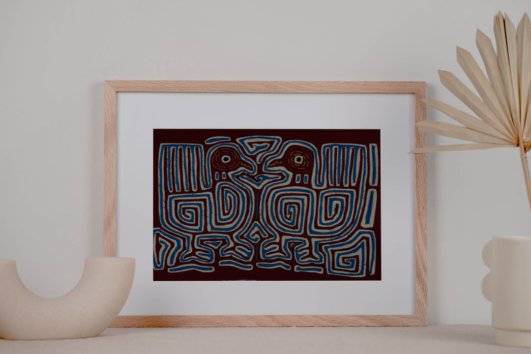 Classic Maroon Blue And White Optical Illusion Bird Mola
