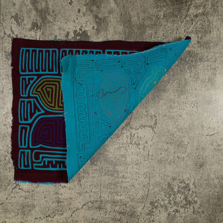 Traditional Burgundy And Turquoise Leaf Mola