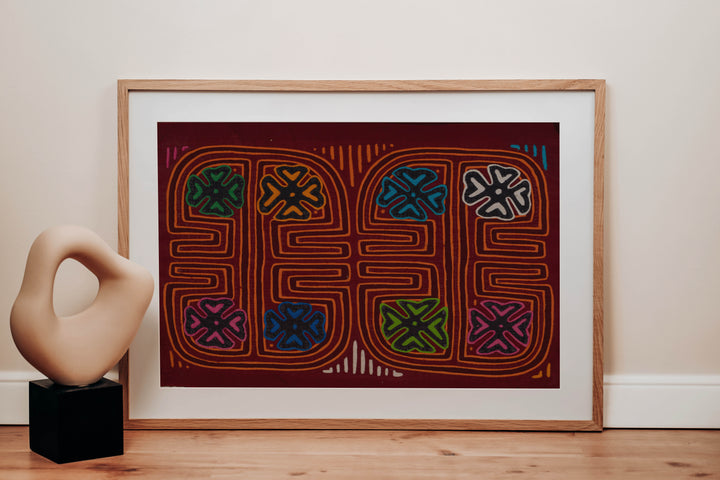 Traditional Burgundy And Orange Stars Galore Mola