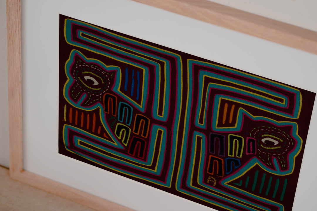 Traditional Maroon And Green Puppy Dog Mola