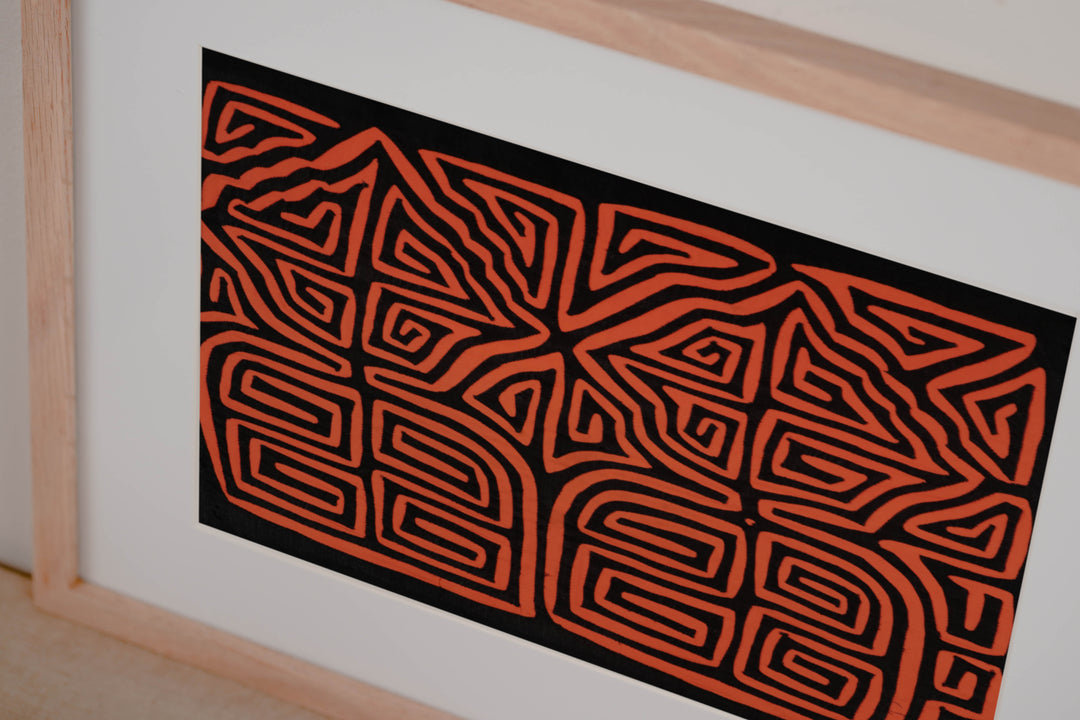 Traditional Black And Neon Orange Classic Design Mola