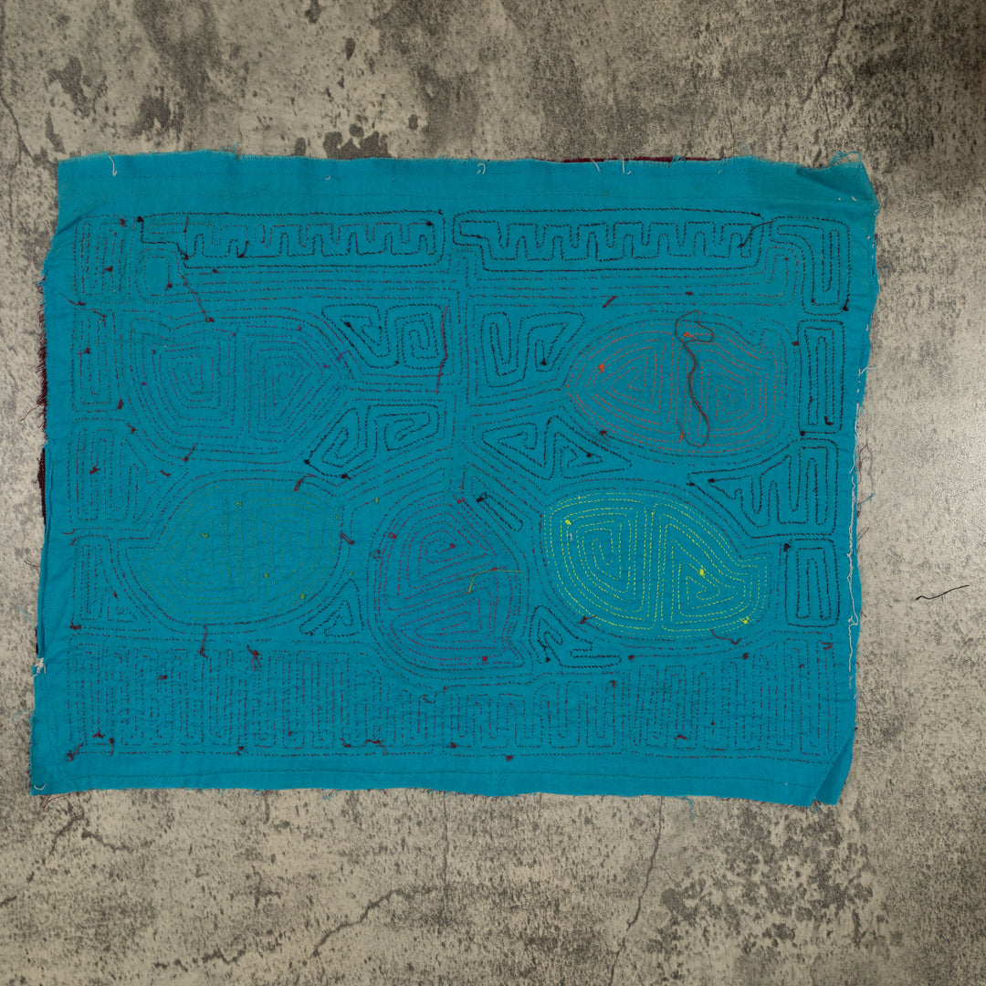 Traditional Burgundy And Turquoise Leaf Mola