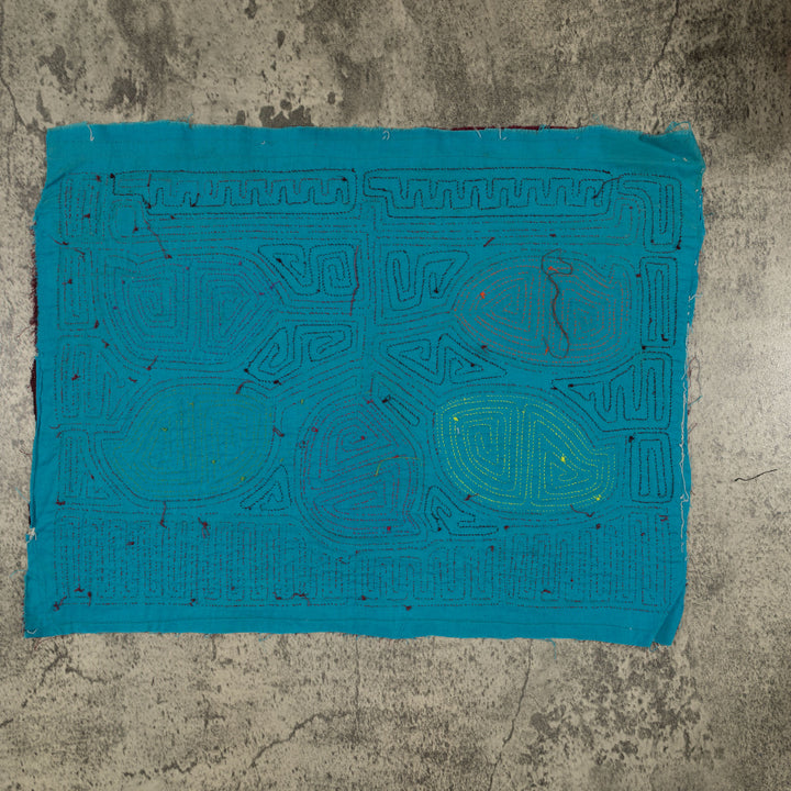 Traditional Burgundy And Turquoise Leaf Mola